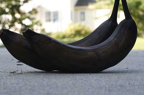 If a banana is black that doesn't always mean it is completely gone bad - if it is not too old you can still use it in pies, smoothies and such. You can also freeze them and blend them for the best ice cream ever.