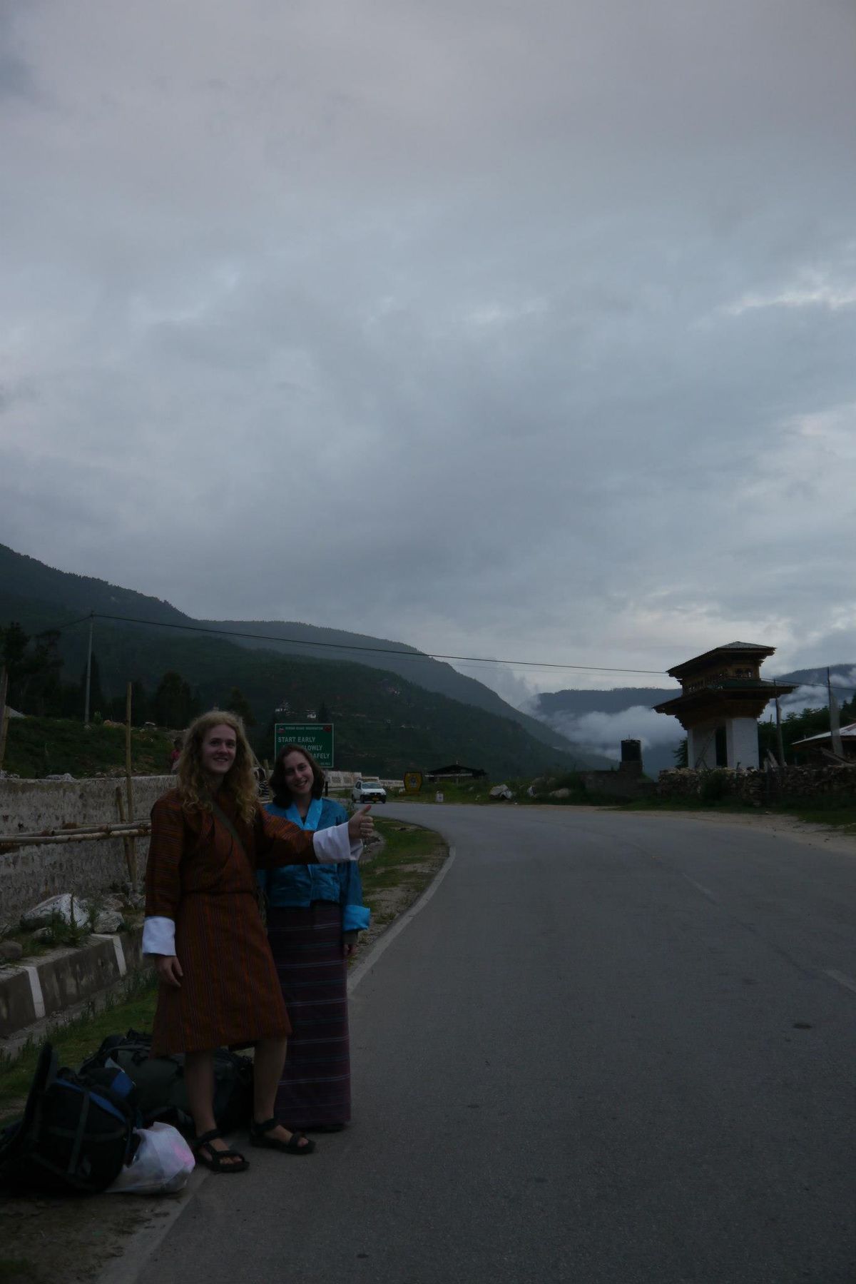 PhysicsHipster and Laura hitching in Bhutan