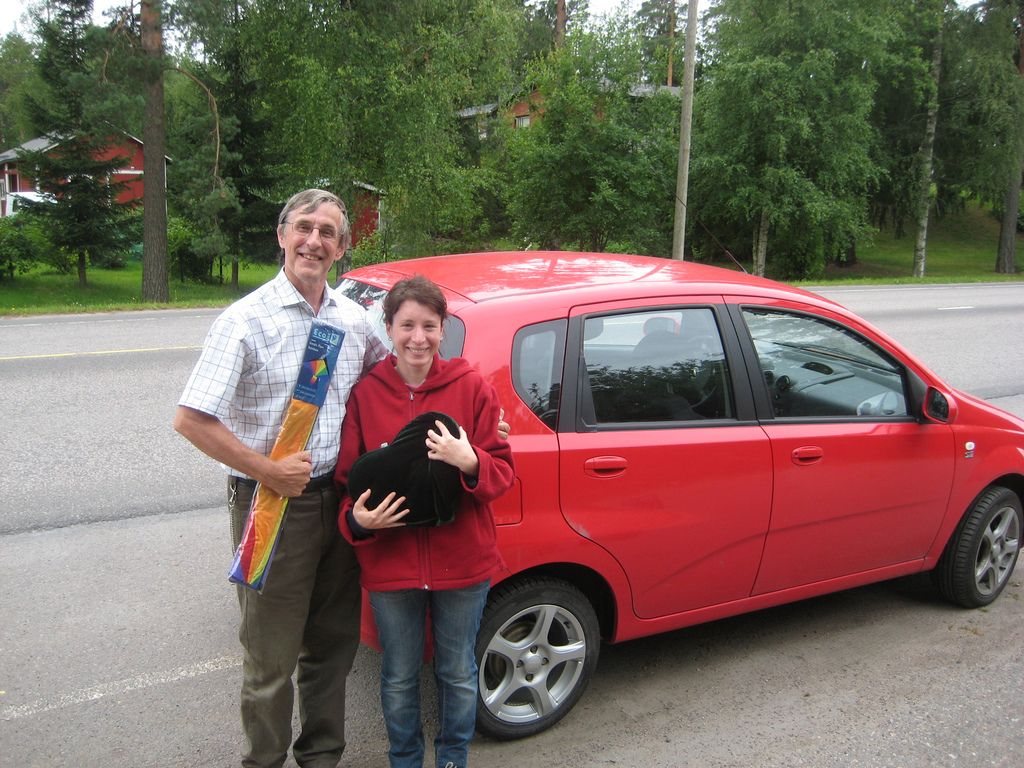 Hitchhiker Erga and a friendly Finnish driver