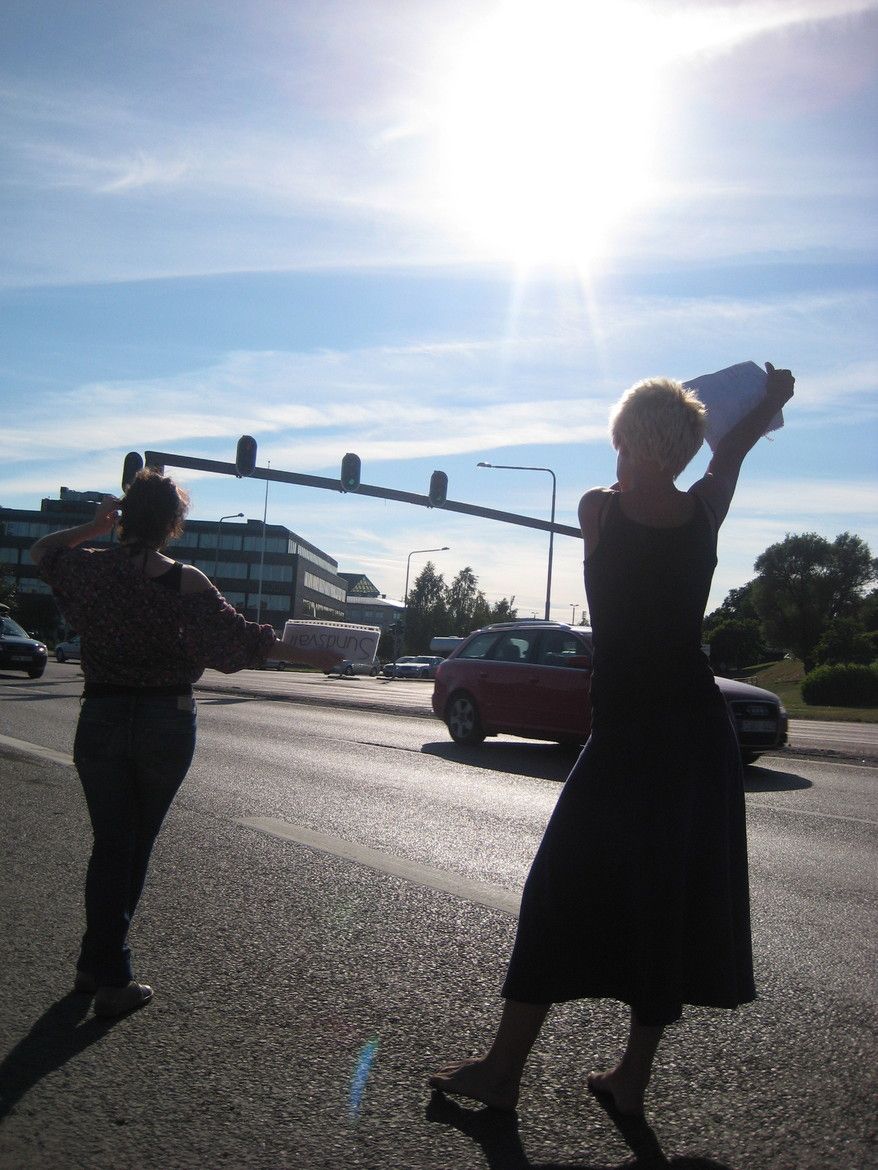 Hitchhiking in Sundsvall, Sweden in the Summer of 2008.We found a ride straight to Alta, Norway.