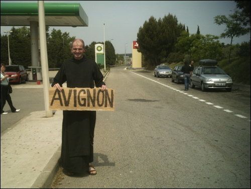 A monk from the Holy Hitch-hiking Order near Arles, France.