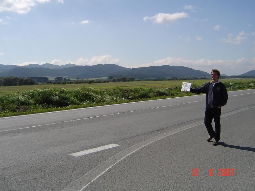 Hugo hitchhiking from Poprad to Žilina