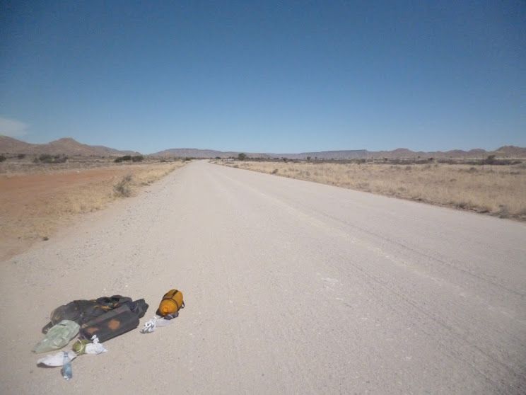 The gravel road to Sossusvlei with temperatures exceeding 50 degrees and no shade. Namibia is a land of climatic extremes.