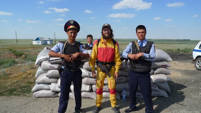 Korn making friends with kazakh police