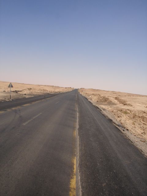 Desert road from Aleppo towards Deir ez-Zor.