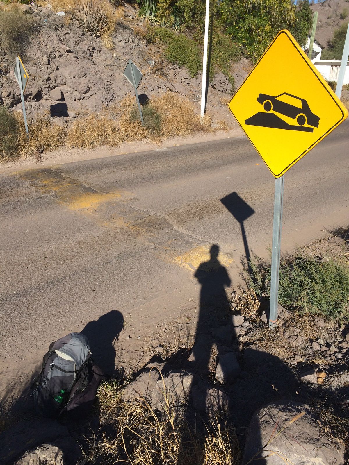 Hitching at a tope (speedbump)