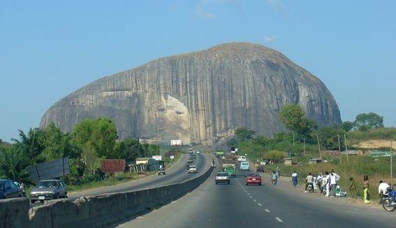 Road near Abuja with Zuma rock in the background